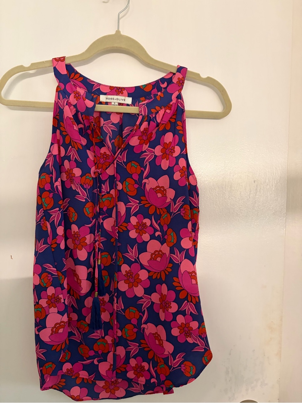 Rose & Olive Pink and Blue Floral Tie-Front Camisole